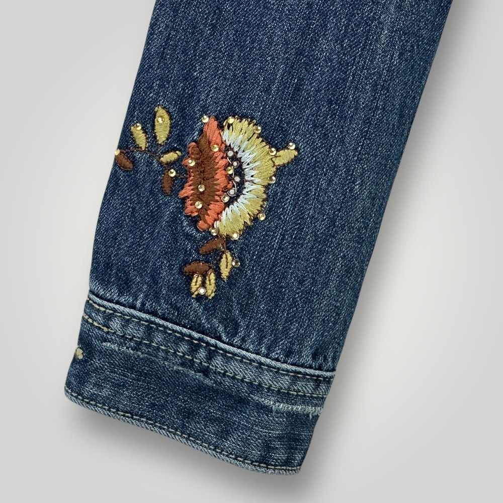 Miss Me Denim Jacket Womens Small Blue Embroidered Floral La Quinta Western Boho - Picture 4 of 13